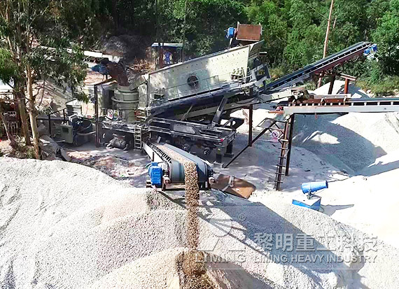 安徽時產200噸河卵石制砂線生產現場 時產100噸花崗巖移動破碎站